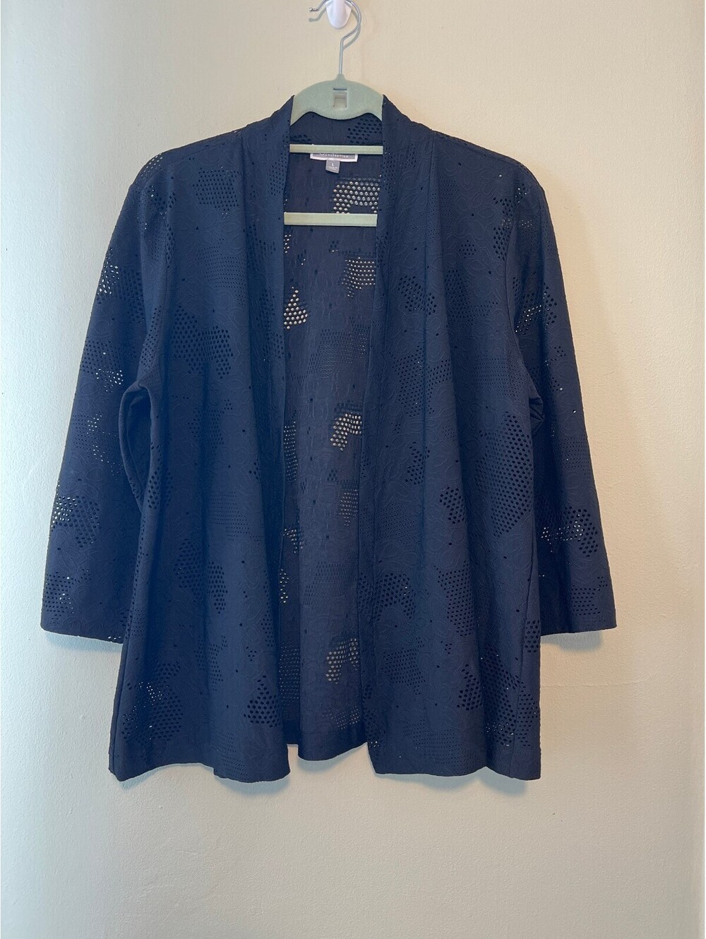 JM Collection Black Eyelet Open Front Cardigan Jacket Large